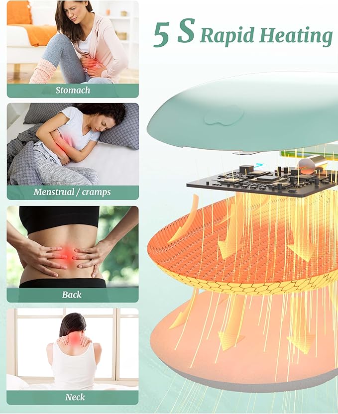 FSA HSA Eligible Portable Heating Pad for Cramps, Upgrade Cordless Electric Period Fast Heating Pad for Back Pain Relief Menstrual Belt 6 Heat 6 Massage Modes Gift for Women Girls Her Girlfriend Green