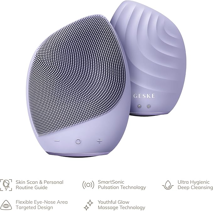 SmartAppGuided™ Sonic Facial Brush 5 in 1 | Vibrating Electric Facial Cleansing Brush | Soft Silicone Brush | Professional Facial Cleanser | Skin Cleanser & Exfoliator | Face Massager