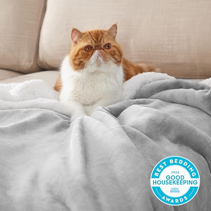 Bedsure Sherpa Fleece Throw Blanket for Couch - Thick and Warm, Soft Fuzzy Plush Throw Blanket for Winter, Light Grey, 50x60 Inches