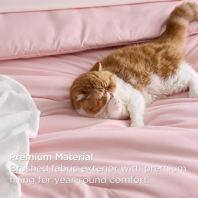 Bedsure Twin Comforter Set Pink, 6 Pieces Prewashed Twin Size Bed in a Bag with Soft Fleece Bed Blanket, Down Alternative Bedding Set for All Seasons, Sheets, Pillowcase & Sham
