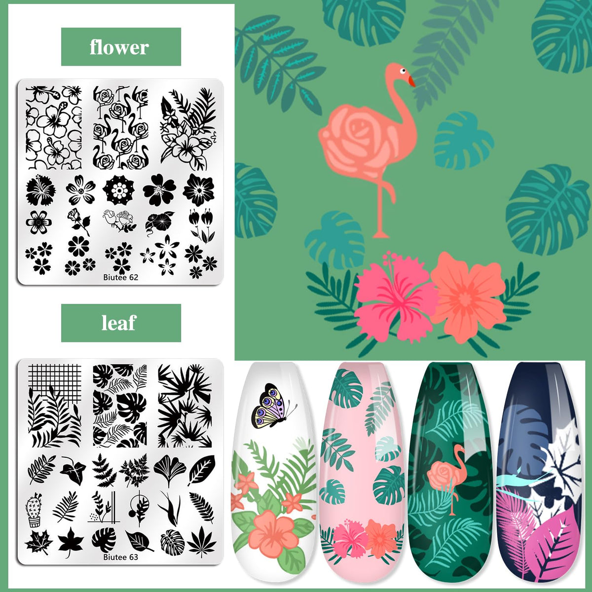 Biutee Nail Stamping Plates Set 15PCS Nail Art Stamper Scraper Nail Art Stamping Kit with Storage Bag Gift Box Nail Stamp Template Kit Lace Flower Butterfly Star Christmas Halloween Holiday Design