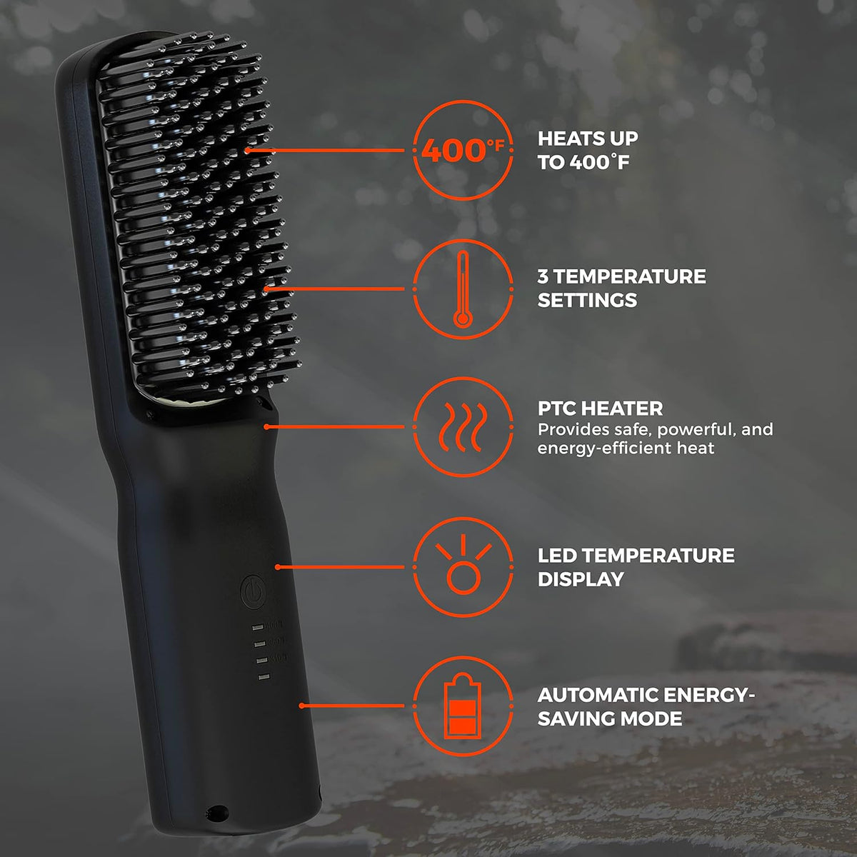 Wild Willies Beard Straightener for Men - 3 Temperature Settings, Tourmaline Ceramic Heated Beard Brush & Hot Comb - Portable, Ionic Technology, Coarse & Curly Hair, 400F - Grooming Tool