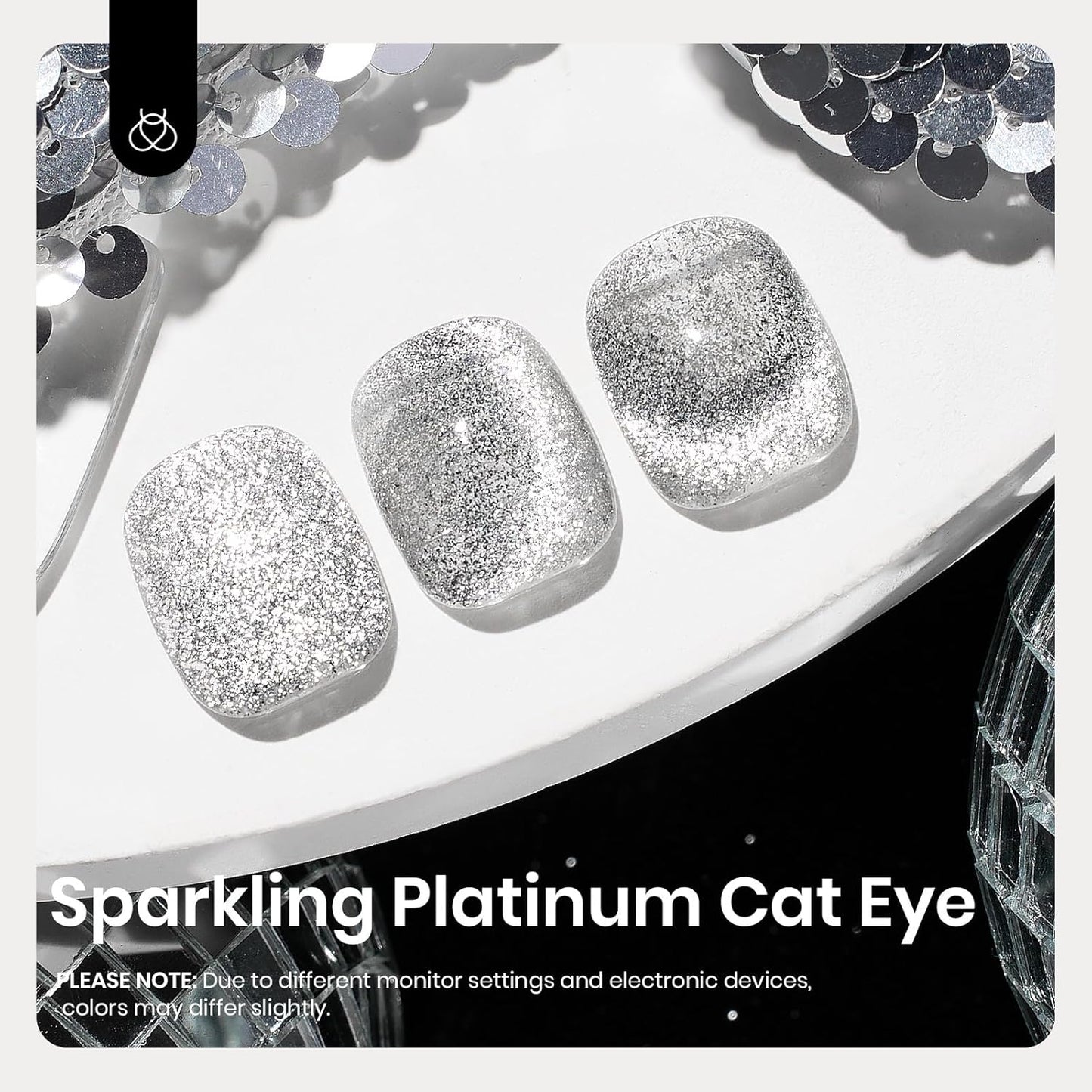Beetles Sliver Cat Eye Gel Nail Polish - 15ML Glitter Cat Eye Magnetic Holographic Fall Gel Polish Soak Off UV Salon DIY French Nail Art Gift for Women