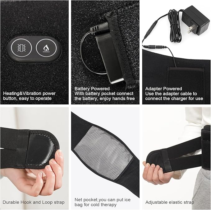 Heating Pad Lower Back Massager Wrap for Back Pain Relief, Heated Waist Belt with Vibration Massage 7.4V 4400mah Battery Heat Therapy, for Lower Back Lumbar Waist Abdominal Stomach Spine (Small)