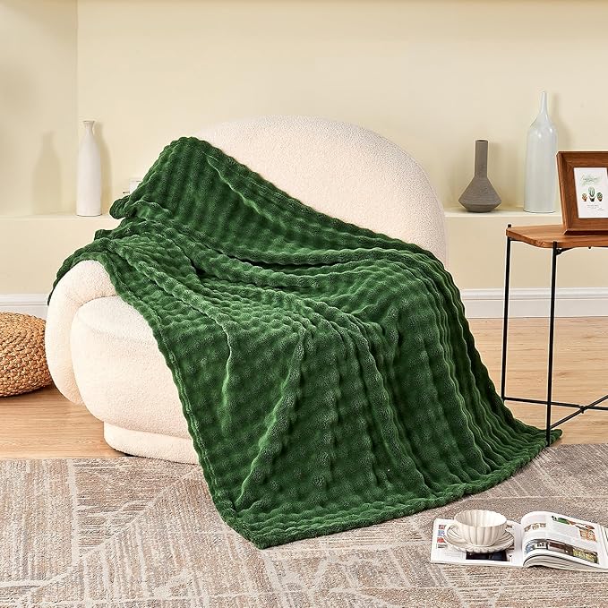 SOCHOW Olive Green Bubble Fleece Blanket for Couch, Super Soft Cozy Cute Throw Blanket for Women, Decorative Fuzzy Flannel Blanket, 50 x 60 Inches