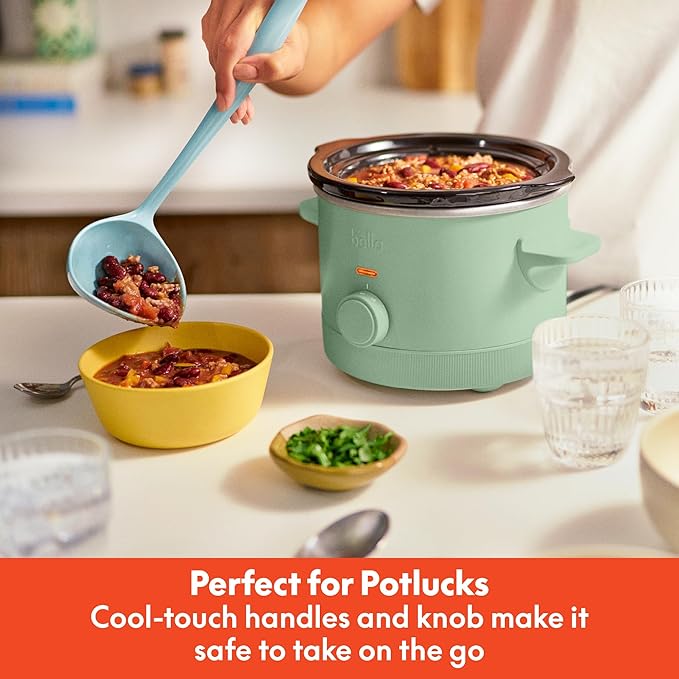 bella 1.5 Qt Slow Cooker with 3 Heat Manual Control, EverGood™ Ceramic Nonstick Coating, Dishwasher Safe Stoneware Pot and Tempered Glass Lid, Tangle Free Cord Wrap & Cool Touch Handles, Seaglass
