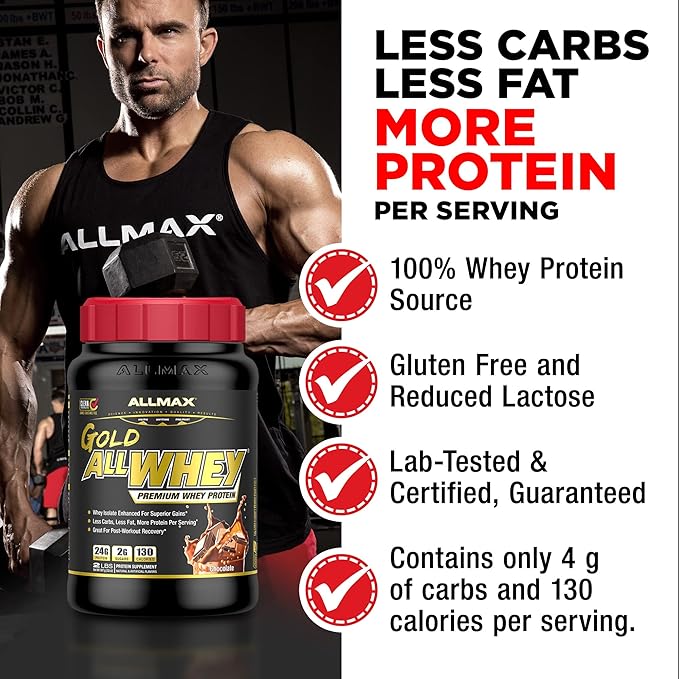 ALLMAX Nutrition Gold ALLWHEY, Cookies & Cream - 5 lb - 24 Grams of Protein Per Scoop - Gluten Free, Low Carb & Low Sugar - Approximate 71 Servings