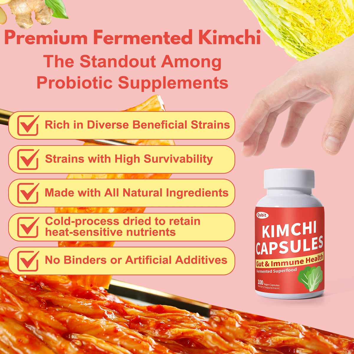 Jkrova Kimchi Capsules, Kimchi Supplement, Probiotics & Enzymes Supports Gut & Digestive Health, Taste Well, One Fermented Superfood for Antioxidant Support, 90 Vegan Capsules, Pills