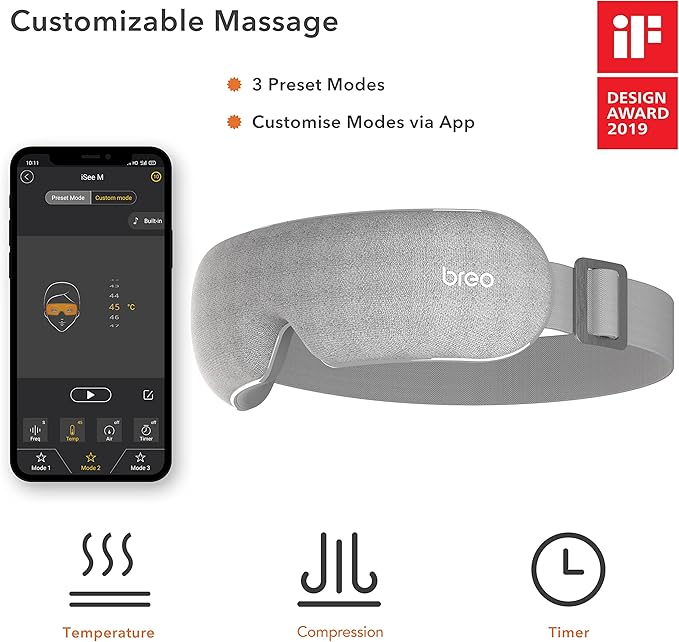 Breo iSeeM Eye Massager with Heat, Customizable Eye Massager Mask for Dry Eyes & Better Sleep, Bluetooth Music Eye Massager Gifts for Women Men, Mothers Day Gifts