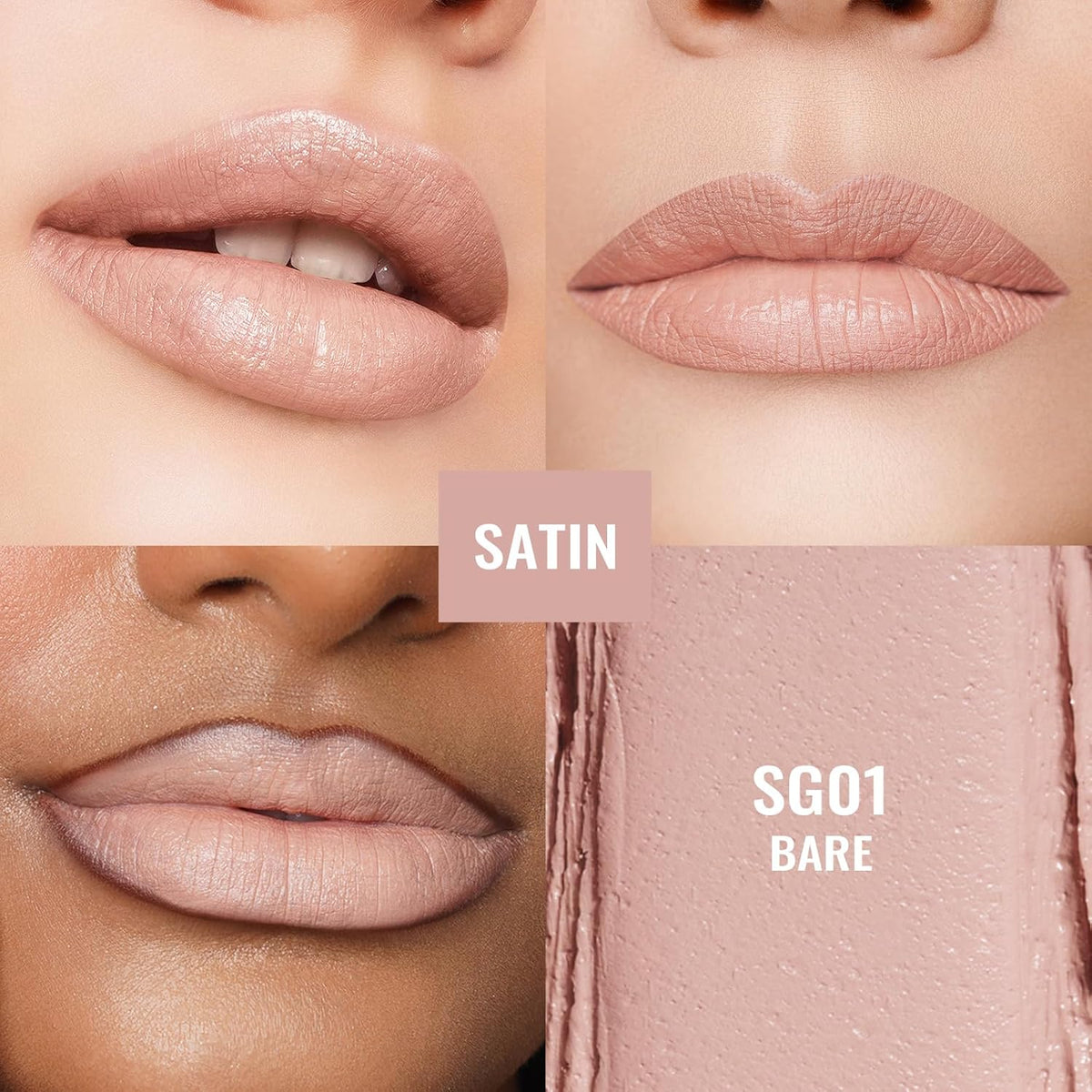 Oulac Beige Lipstick for Women, Pale Nude Matte Lip Base, Full Coverage Lip Color, Satin Matte Finish, Cream Texture, Hydrating, Infused with Hyaluronic Acid, Vegan & Clean Beauty 4g SG01 Bare