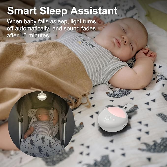Portable Sound Machine for Baby - Smart Cry Detection Small White Noise Sound Machine, 6 Soothing Sounds, Smart On/Off, Night Light, Recording, Registry Gift Baby Sleep Machines