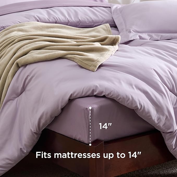 Bedsure Twin Comforter Set Grayish Purple, 6 Pieces Prewashed Twin Size Bed in a Bag with Soft Fleece Bed Blanket, Down Alternative Bedding Set for All Seasons, Sheets, Pillowcase & Sham