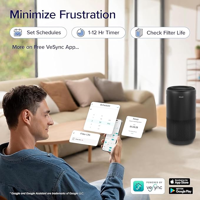 LEVOIT Air Purifiers for Home Large Room Up to 1733 Ft² in 1 Hr With Air Quality Monitor, HEPA Sleep Mode, Auto Mode, Smart WiFi, 3-in-1 Filter Captures Pet Allergies, Smoke, Dust, Core 400S-P, Black