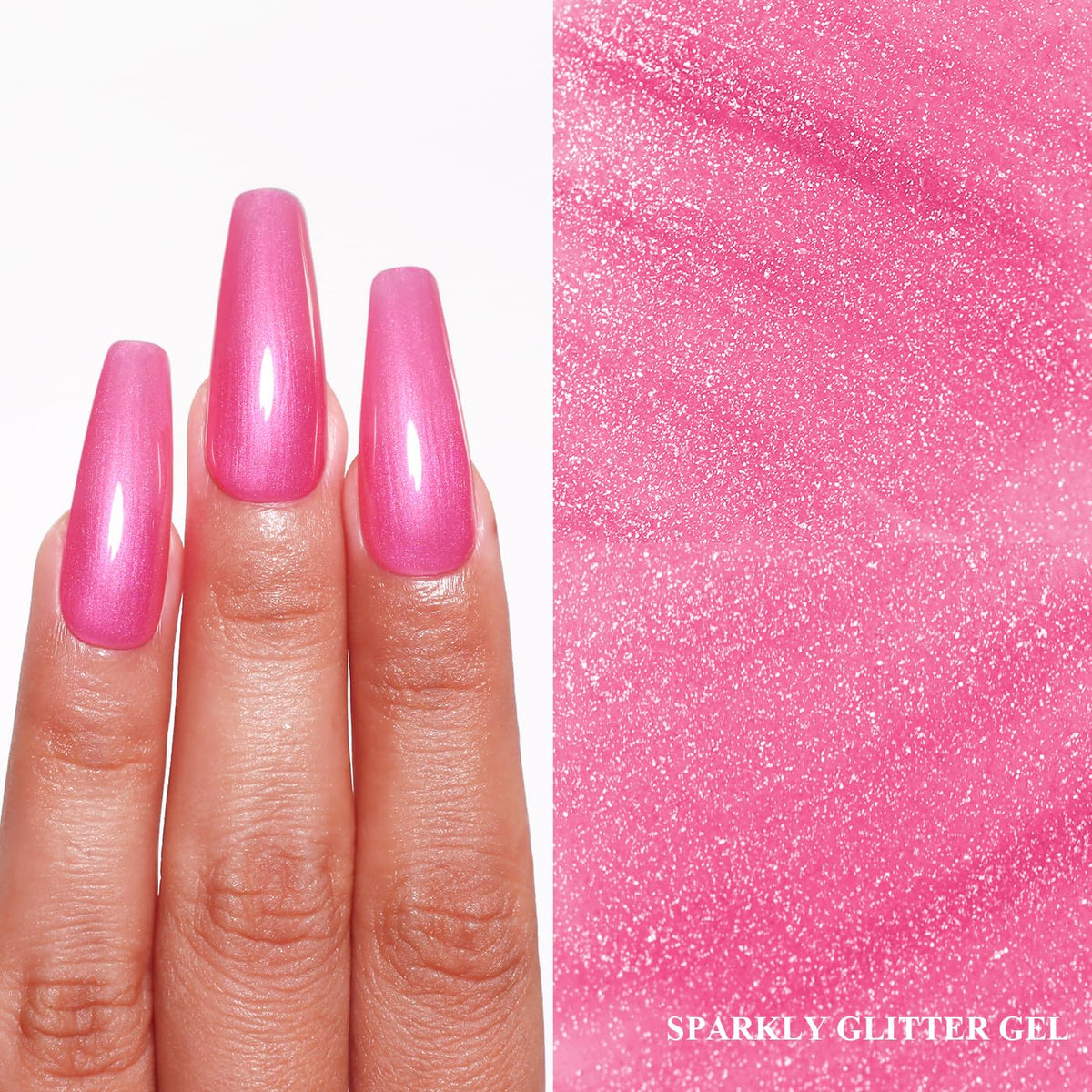 Imtiti Glitter Gel Nail Polish, Rose Pink Pearl Glitter Nail Gel Polish Diamond Shimmer Sparkle Soak Off UV LED Spring Summer Manicure 10ML