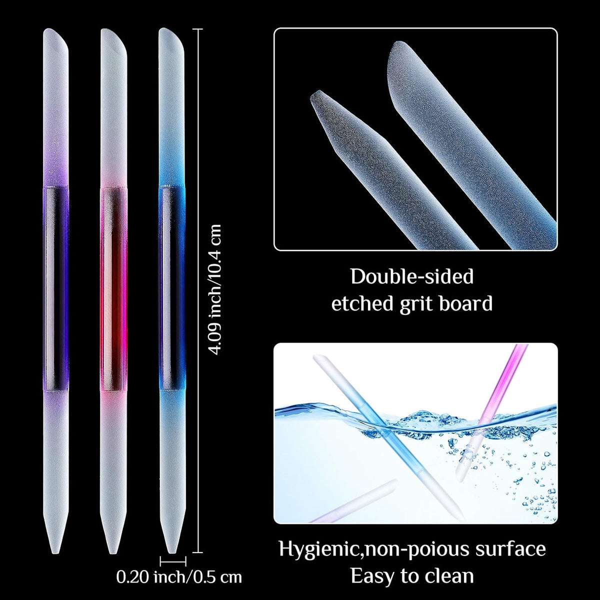 Maitys 6 Pieces Glass Cuticle Pusher Glass Cuticle Stick Set Double Sided Crystal Nail Files Precision Manicure Pedicure Pusher Tools(Pink, Blue, Purple, Orange, Yellow, Green)