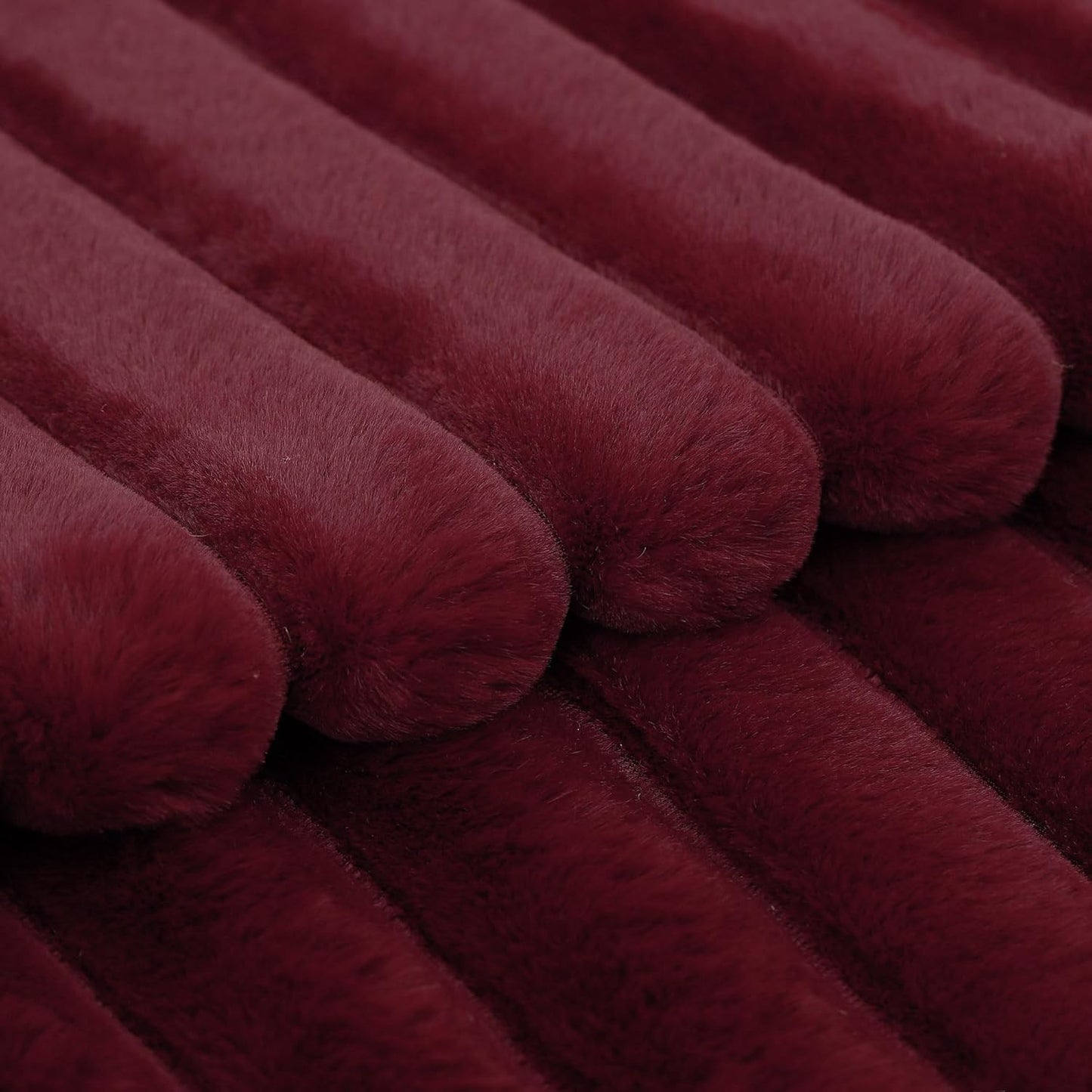 MADIZZ Set of 2 Faux Wool Plush Decorative Throw Pillow Covers 16x16 Inch Burgundy Fluffy Striped Soft Decorative Cushion Cover for Sofa Bedroom Pillow Shell