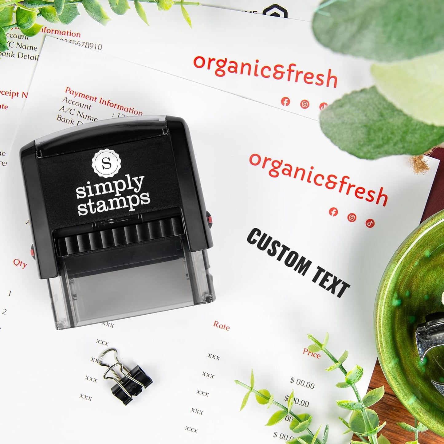 Custom Text Office Stamp | 4 Different Sizes | 20 Designs | Multiple Color Options | Up to 3 Lines of Text | Perfect for Quick Validation of Office Documents (Custom Text, Medium)