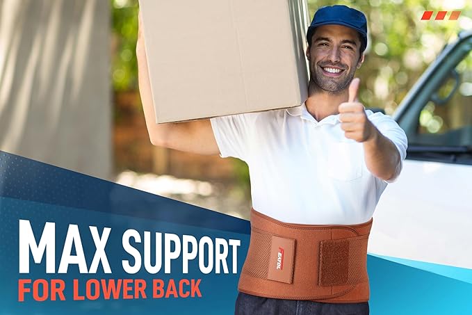 FEATOL Back Brace for Lower Back Pain, Breathable Back Support Belt for Women & Men with Lumbar Pad, Lumbar Support Belt for Heavy Lifting & Work, Scoliosis, Brown, 5XL (Circumference:68-74.8")
