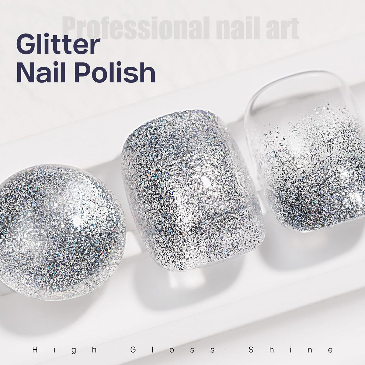 MIZHSE Quick Dry Glitter Silver Nail Polish, Classic Nail Polish Air Dry Fast, 15ml High Glossy Sparkly Shiny Shimmery Nail Art Salon Manicure Home