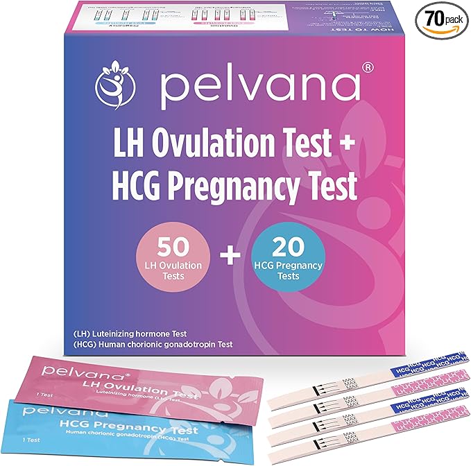 Pelvana 70 Ovulation and Pregnancy Test Strips Combo Kit - 50 LH Ovulation Test Strips + 20 HCG Pregnancy Tests - Identify Your Peak Fertility Days - Ideal for Women Trying to Get Pregnant Naturally