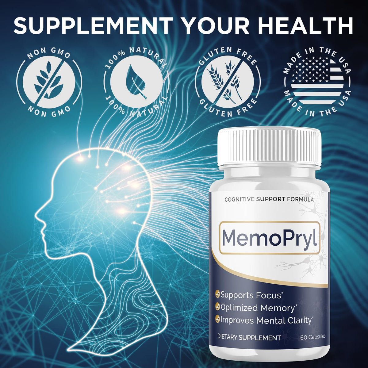 Memopryl Capsules, Memopryl Brain Pills with Natural Ingredients, Advanced Formula Memo Pryl Maximum Strength Health and Wellness Support Multivitamin Supplement Pills for Women and Men (60 Capsules)
