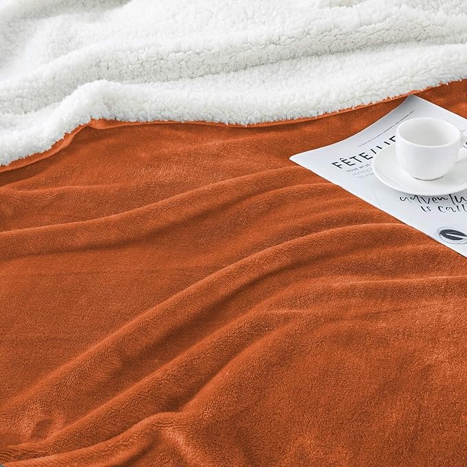 IR Imperial Rooms Rust Sherpa Fleece Throw Blanket for Bed - Wholesale Bulk Pack of 16 Sherpa Blankets - Soft Fluffy Throw Blankets for Hotels, Guest Bedroom, 50x60 Inches