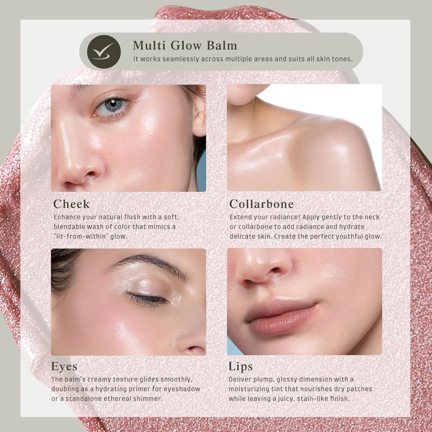 Multi Glow Balm, Cream Blush for Cheeks, Blush Balm Face Makeup, Radiant Finish, Hydrating, Creamy, Lightweight & Blendable Color, Face Makeup.63 Oz