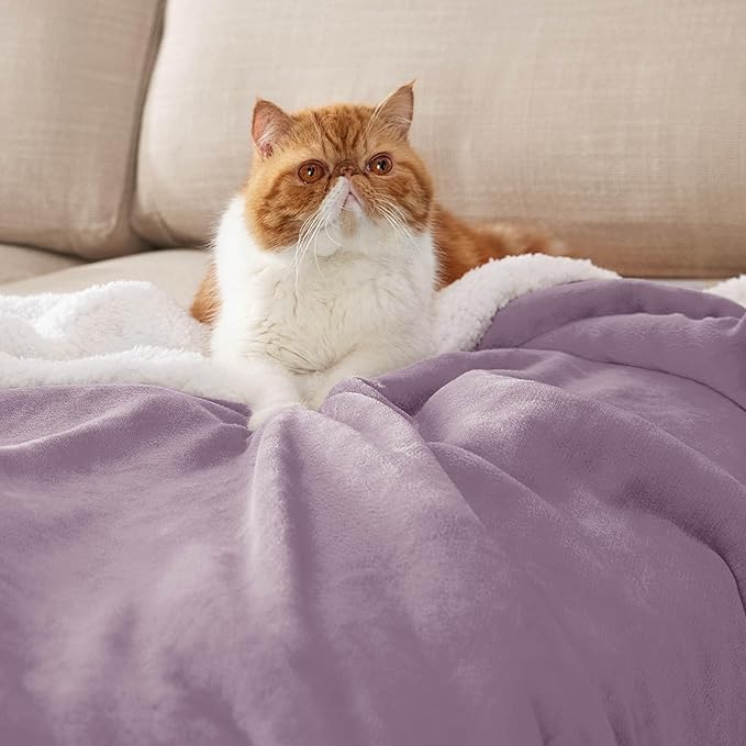 Bedsure Sherpa Fleece Throw Blanket Twin Size for Couch - Thick and Warm, Soft Fuzzy Plush Twin Blanket for Winter, Sea Fog Purple, 60x80 Inches