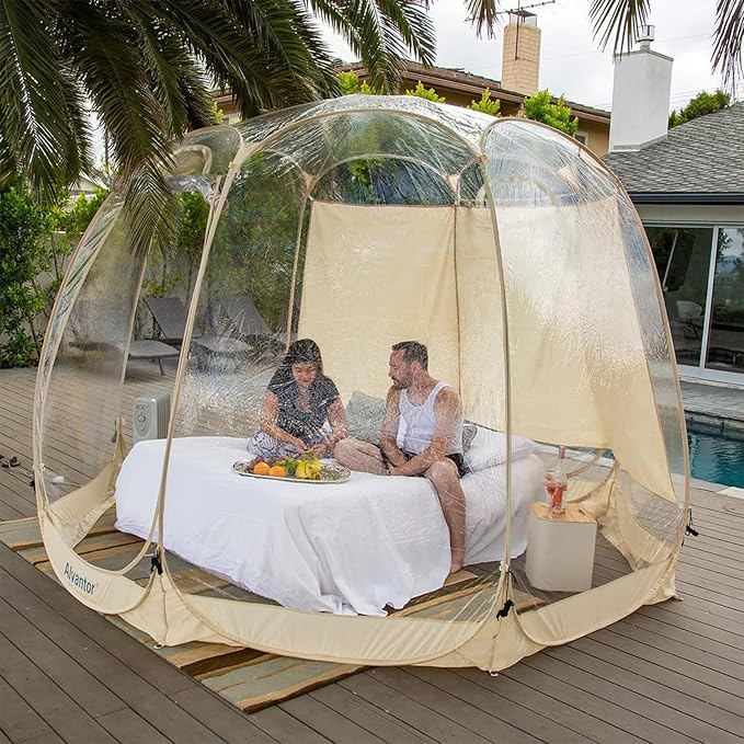 Alvantor Pop Up Bubble Tent - Large Oversize Weather Proof Pod - Cold Protection Camping Tent - Winter Tent Beige