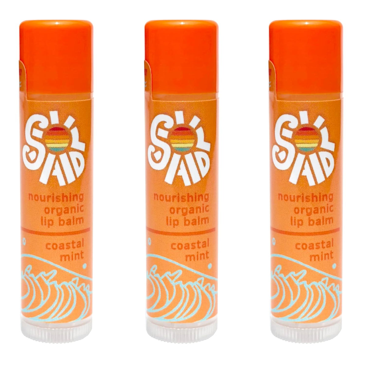 Sol Aid Organic Lip Balm – 100% Natural Lip Moisturizer (3-Pack, Coastal Mint)