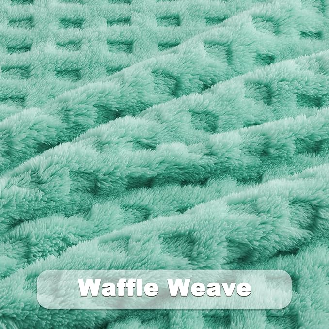 NEWCOSPLAY Super Soft Queen Blanket Aqua Premium Silky Flannel Fleece 3D Waffle Checkered Lightweight Bed Blanket All Season Use (Aqua, Queen(90"x90"))