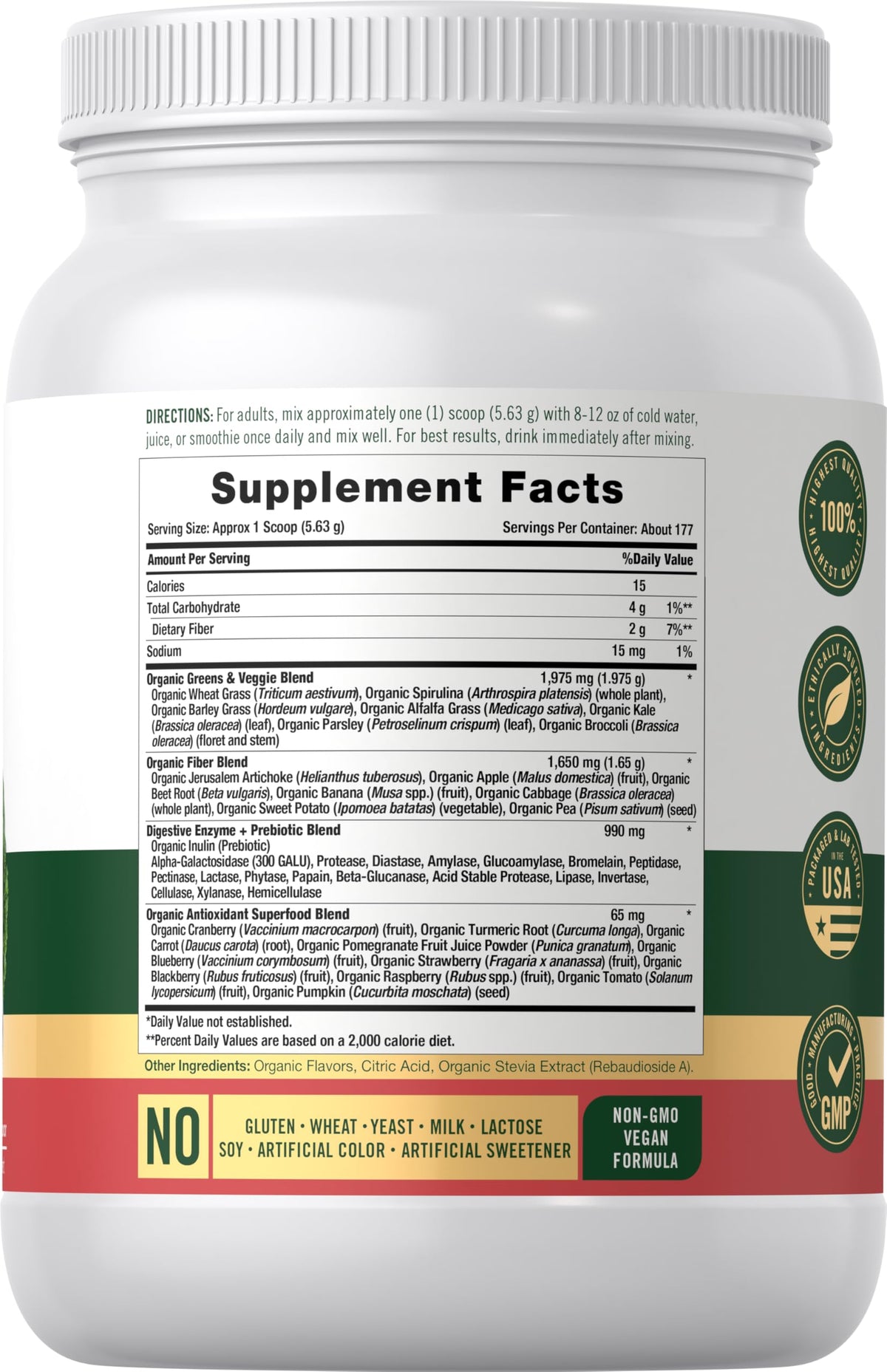 Carlyle Organic Greens Powder | 35.2 oz Supplement | Strawberry Kiwi Flavor | Relieves Occasional Gas, Discomfort & Bloating | with 20+ Superfoods, and Prebiotics | Vegan, Non-GMO and Gluten Free