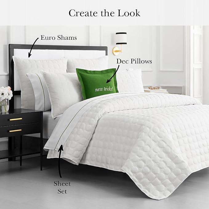 kate spade new york Noel Euro Sham, 26" x 26" Decorative Pillow Cover, 200 Thread Count and 100% Cotton, All Season Bedding, Machine Washable, Marshmallow