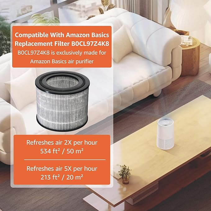 Amazon Basics Air Purifier for Home and Office, With 3-Stage Filtration, HEPA Filter With Activated Carbon, 3 Speeds, Timer, Sleep Mode (32db), Energy Star Certificate, Covers Up to 1067 Sq ft, White