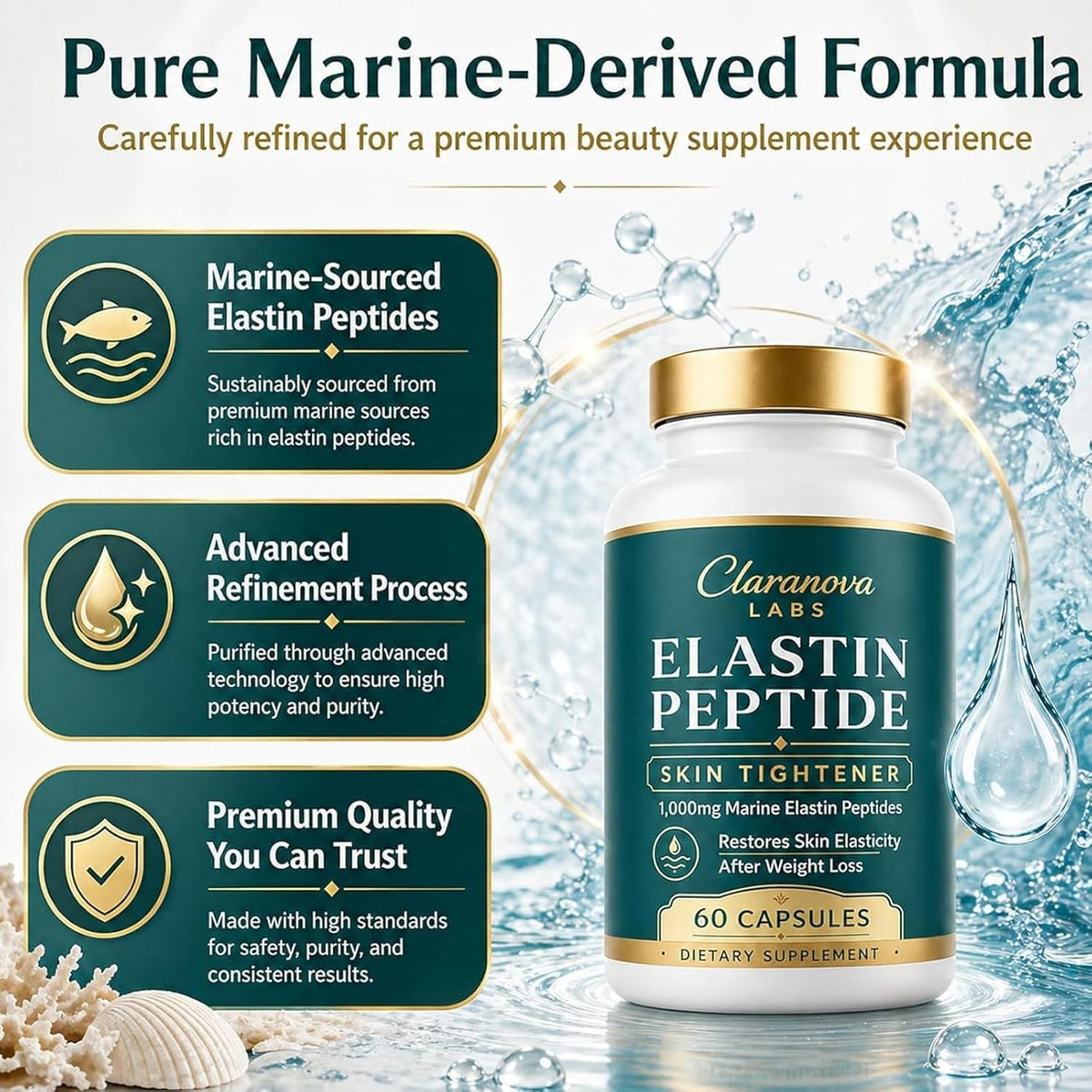 iscentan Claranova Labs Marine Elastin Peptides, Elastin peptide Skin Tightening Formula, 60 Capsules