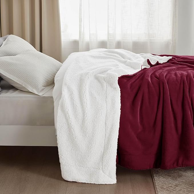 Bedsure Sherpa Fleece Throw Blanket for Couch - Thick and Warm, Soft Fuzzy Plush Throw Blanket for Winter, Winery Red, 50x60 Inches