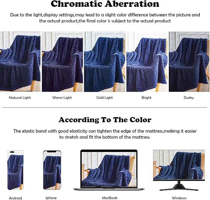 NEWCOSPLAY Super Soft Twin Blanket Navy Premium Silky Flannel Fleece 3D Waffle Checkered Lightweight Bed Blanket All Season Use (Dark Navy, Twin(60"x80"))