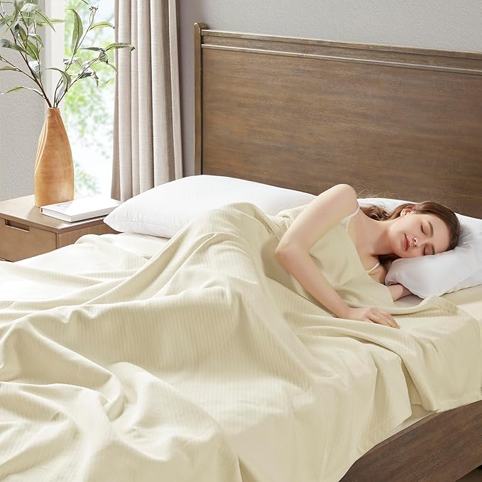 Madison Park Liquid Cotton Luxury Blanket Premium Soft Cozy 100% Ring Spun Cotton For Bed , Couch or Sofa, Twin, Ivory