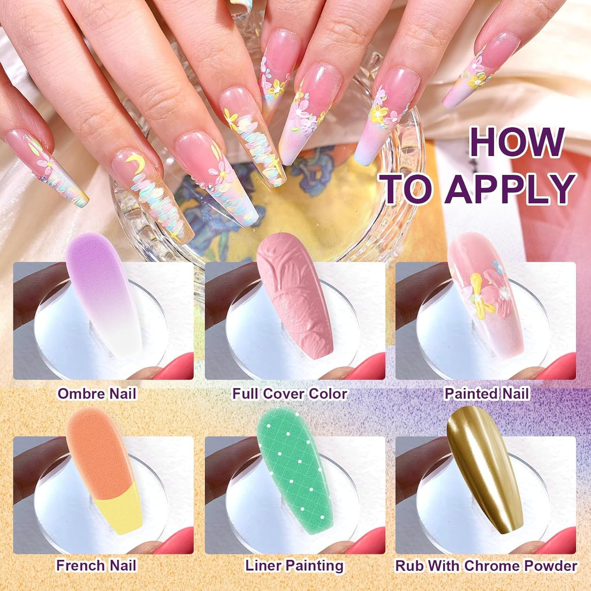 Gradient Painting Gel,9 Bright Spring Summer Colors Ombre 3D Sculpture Gel Painting Effect for Pigment Pat French Manicure Soak of UV Home Salon Easter Eggs Set