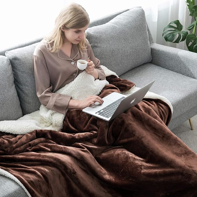 IR Imperial Rooms Sherpa Fleece Throw Blanket Twin Size for Couch - Thick and Warm Fluffy Blankets for Winter, Soft and Fuzzy Twin Blanket for Bed, Coffee, 60x80 Inches