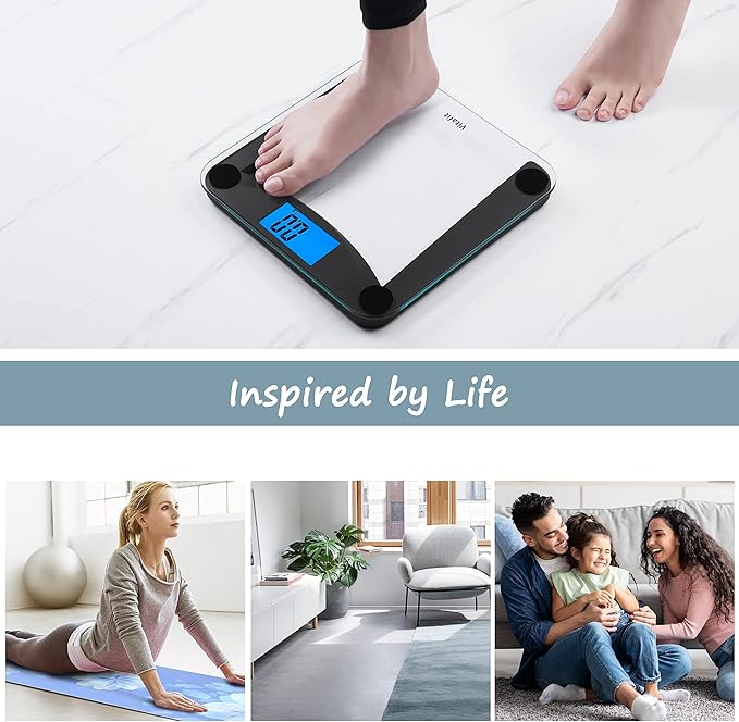 Vitafit Digital Bathroom Weight Scale for Body Weight, High Accuracy Assured by Weighing Professional Since 2001,Extra Large Blue Backlit LCD and Step-On, 400lb/180kg, Superb Black