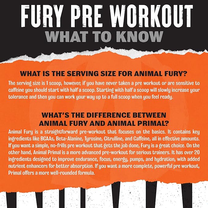 Animal Fury Pre Workout Powder Supplement – Energize Your Workout with More Focus, Energy, Endurance and Pumps, Green Apple - 20 Servings
