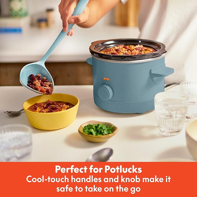 bella 1.5 Qt Slow Cooker with 3 Heat Manual Control, EverGood™ Ceramic Nonstick Coating, Dishwasher Safe Stoneware Pot and Tempered Glass Lid, Tangle Free Cord Wrap & Cool Touch Handles, Surf