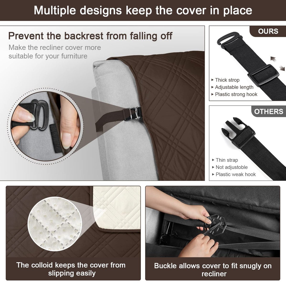 TAOCOCO 100% Waterproof Recliner Chair Cover, Non Slip Covers for Recliner Chair with Pocket, Washable Reclining Chair/Furniture Protector for Kids, Pets(23.6'', Chocolate)