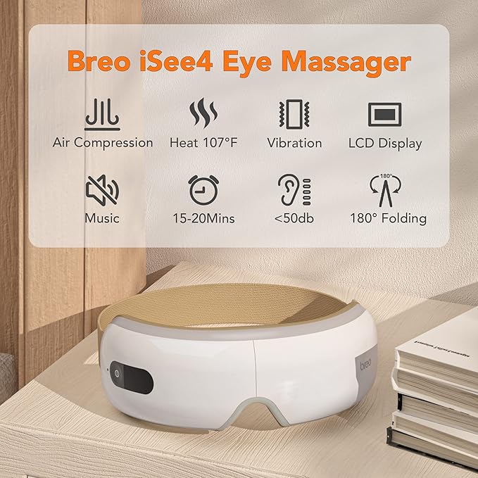 Breo iSee4 Eye Massager, Electric Eye Massager with Heat, Eye Mask for Relax & Relief, Gifts for Women Men