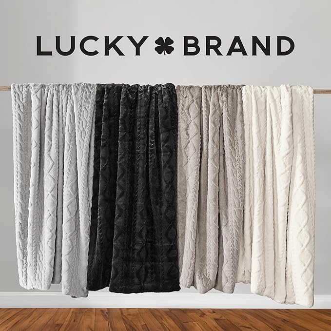 Lucky Brand Embossed Cable Rabbit Faux Fur Throw Blanket - Ivory - 50"X70" - Plush & Soft