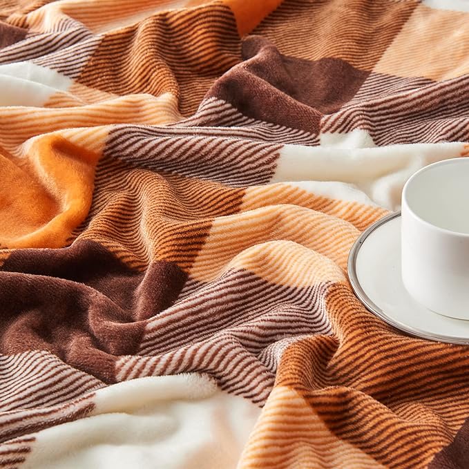 SOCHOW Buffalo Plaid Flannel Fleece Throw Blanket 60 x 80 Inches, Soft Lightweight Cozy All Season Orange Checkered Blanket for Bed, Couch, Car