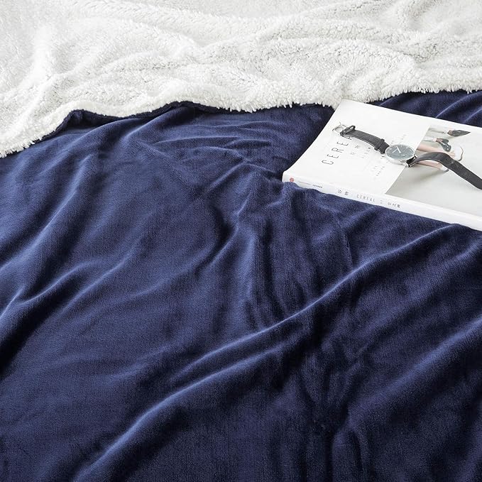IR Imperial Rooms Sherpa Fleece Throw Blanket Twin Size for Couch - Thick and Warm Fluffy Blankets Winters, Soft and Fuzzy Twin Blanket for Bed and Sofa, Navy, 60x80 Inches