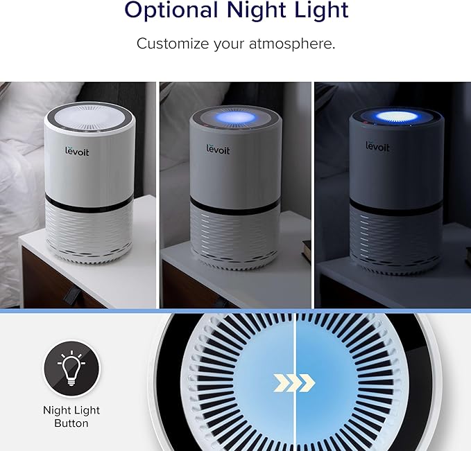 LEVOIT Air Purifiers for Home, High Efficient Filter for Smoke, Dust and Pollen in Bedroom, Filtration System Odor Eliminators for Office with Optional Night Light, LV-H132 1 Pack, White