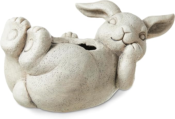 Glitzhome 14.25" L MGO Rabbit Statue Tall Planter, Bunny Shape Planter Cartoon Flower Pots with Drainage Hole, Rabbit Shaped Flower Container Succulent Planters for Spring Outdoor Garden Decor